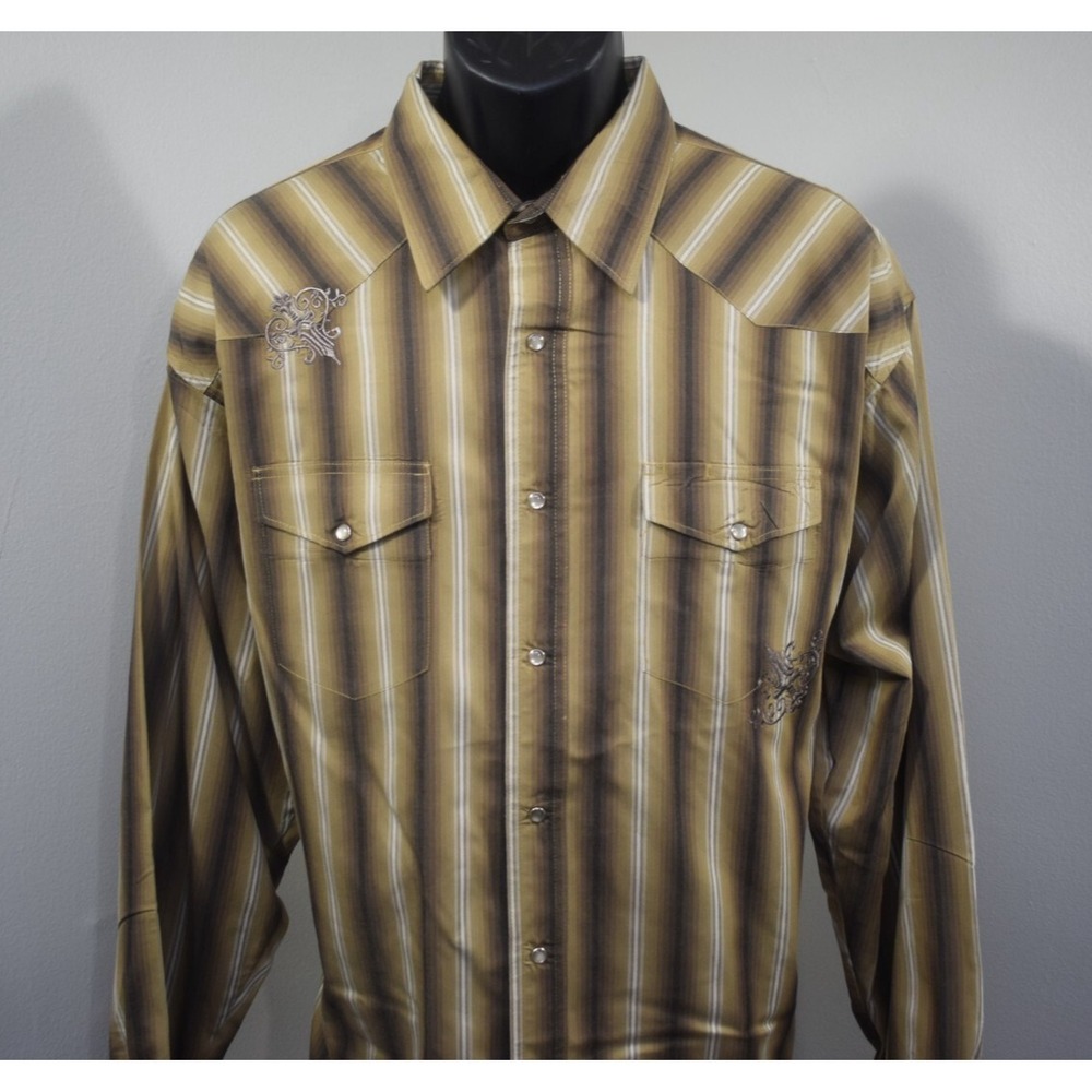 VTG Wrangler Western Pearl Snaps Shirt Embroidered Long Sleeve Mens Size 2XL XXL